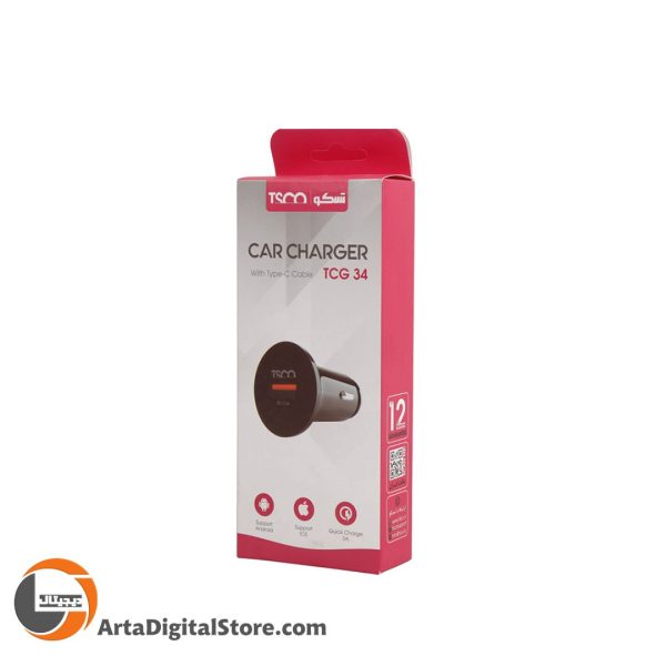 شارژر فندکی تسکو  TSCO TCG 34 18W Black بهمراه کابل  Type-C