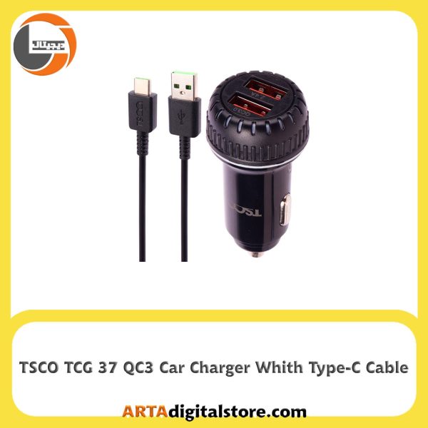 شارژر فندکی تسکو TSCO TCG 37 QC3 With Type-C Cable Black