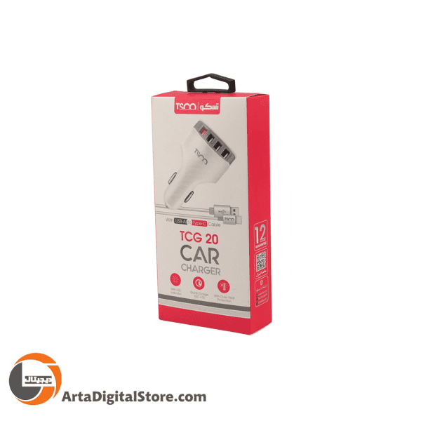 شارژر فندکی تسکو TSCO TCG 20 QC3 White بهمراه کابل تایپ سی