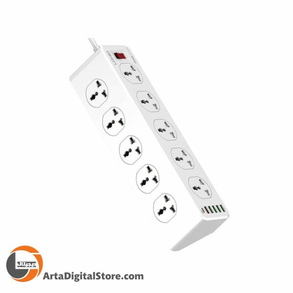 چند راهی و محافظ برق LDNIO SC10610 Power Strip 10 Socket 5 Port USB Black طول 2m