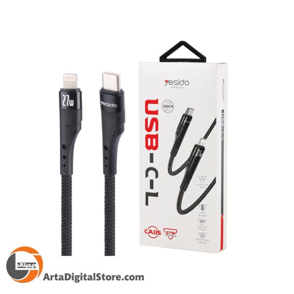 کابل تایپ سی به لایتنینگ Yesido CA115 Type-C To Lightning PD 27W Black طول 3m
