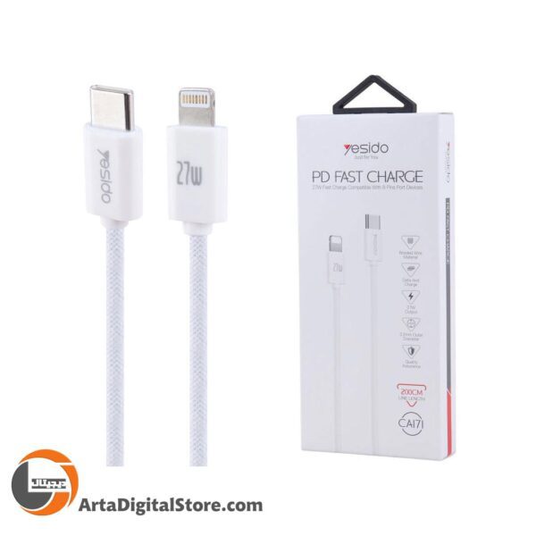 کابل تایپ سی به لایتنینگ Yesido CA171 Type-C To Lightning 27W Black طول 2m
